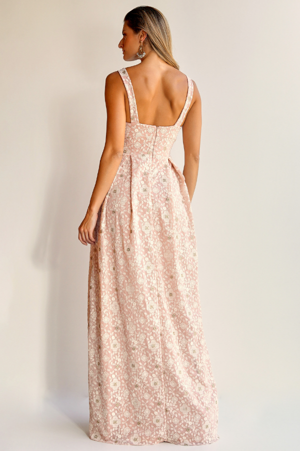 VESTIDO LONGO FLORAL COM RECORTE LATERAL UNITY SEVEN
