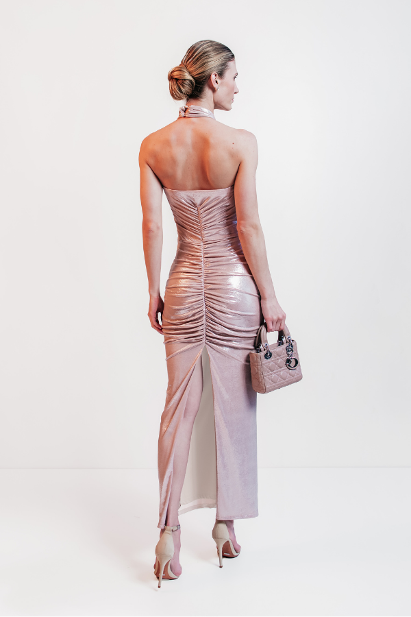 VESTIDO MIDI METALIZADO ROSÈ UNITY SEVEN
