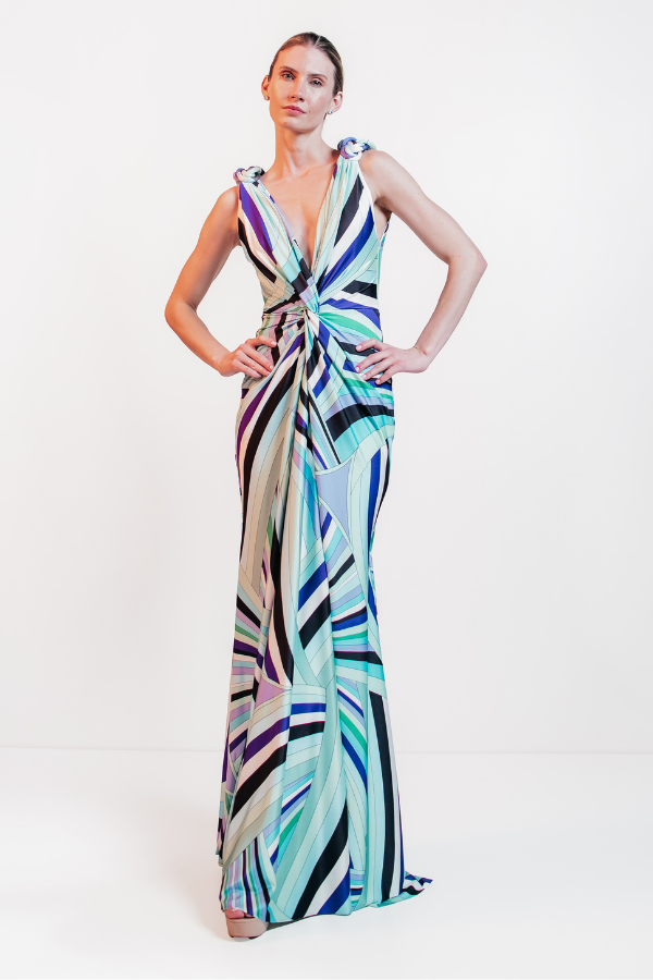 VESTIDO LONGO ESTAMPADO COM ALAMAR UNITY SEVEN