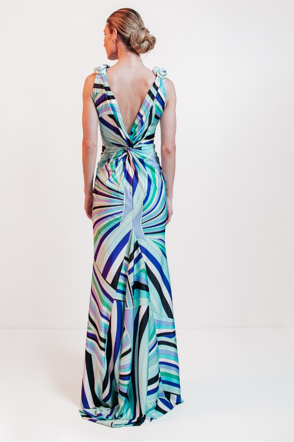 VESTIDO LONGO ESTAMPADO COM ALAMAR UNITY SEVEN