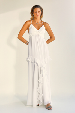 VESTIDO LONGO BRANCO DE ALCINHAS FINAS UNITY SEVEN