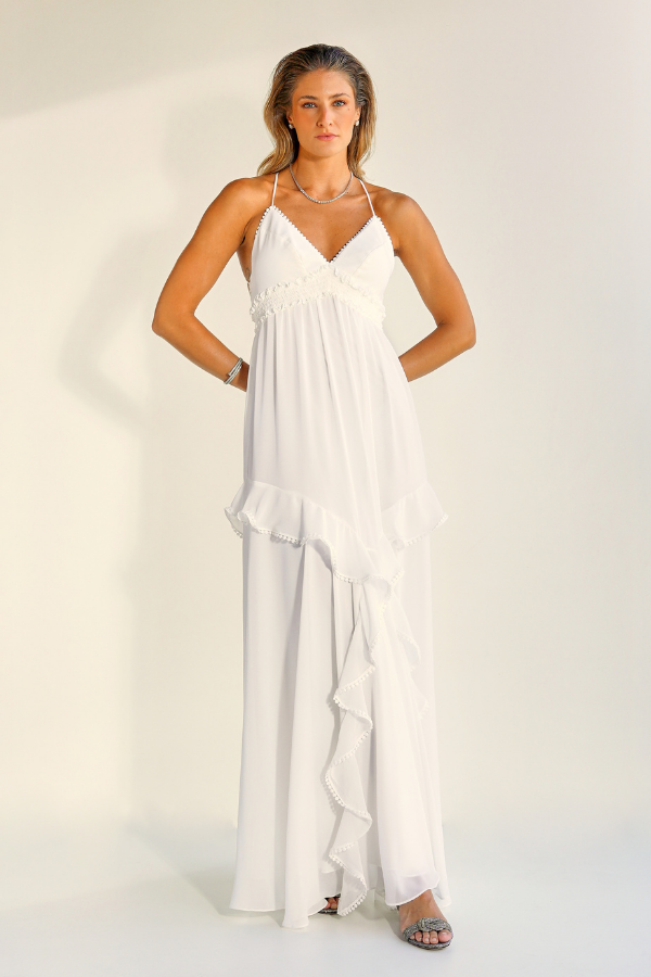 VESTIDO LONGO BRANCO DE ALCINHAS FINAS UNITY SEVEN