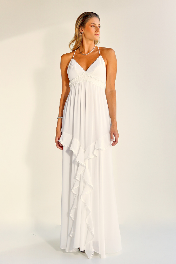 VESTIDO LONGO BRANCO DE ALCINHAS FINAS UNITY SEVEN
