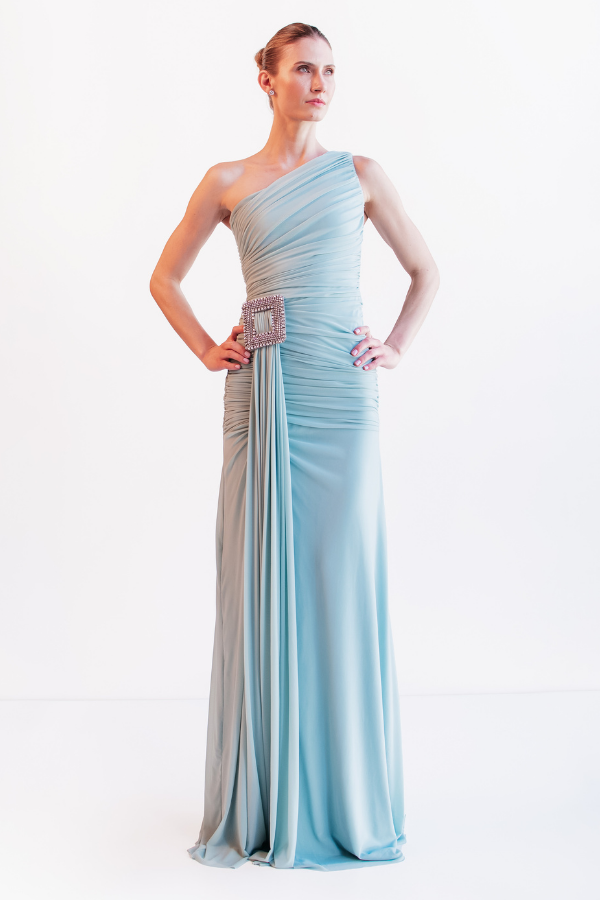 VESTIDO LONGO ASSIMETRICO AZUL CLARO UNITY SEVEN