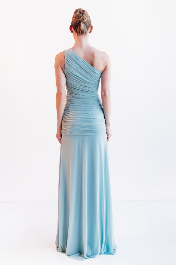 VESTIDO LONGO ASSIMETRICO AZUL CLARO UNITY SEVEN