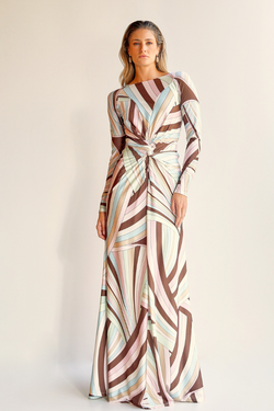 VESTIDO LONGO ESTAMPADO COM MANGAS LONGAS UNITY SEVEN