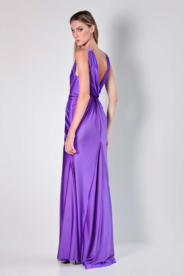 VESTIDO LONGO LILAS COM DETALHES NOS OMBROS UNITY SEVEN