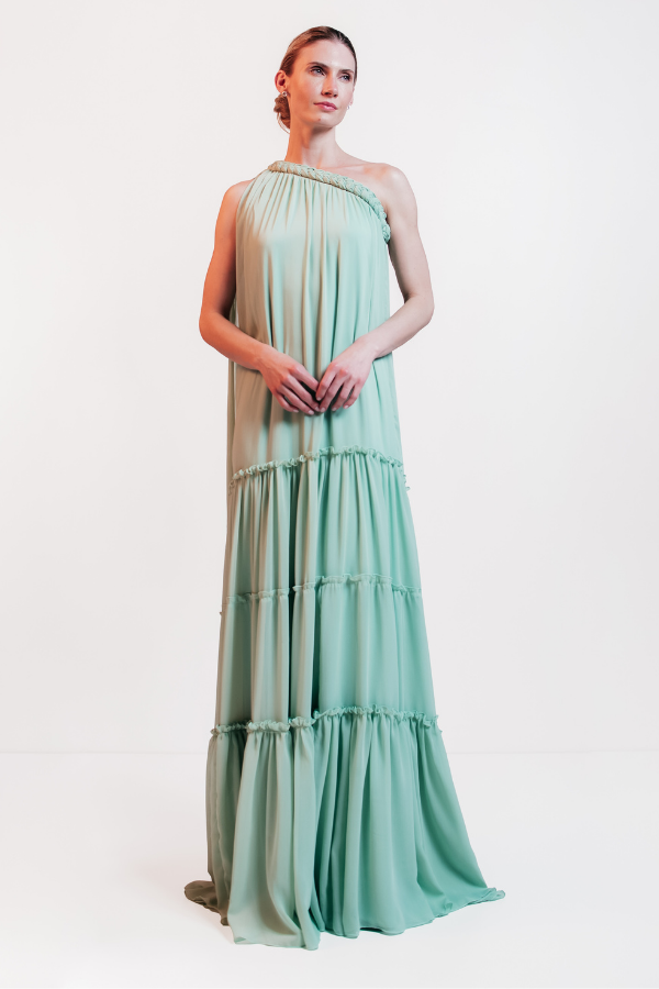 VESTIDO LONGO VERDE MENTA FLUIDO UNITY SEVEN