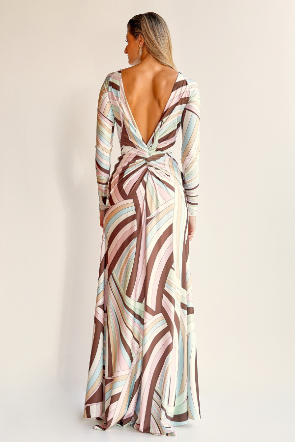 VESTIDO LONGO ESTAMPADO COM MANGAS LONGAS UNITY SEVEN
