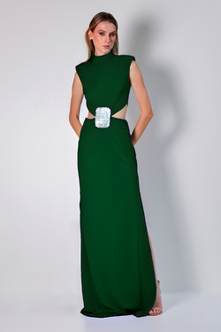 VESTIDO LONGO VERDE COM RECORTES UNITY SEVEN