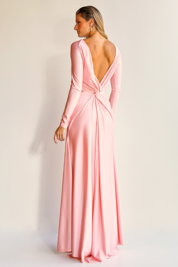 VESTIDO LONGO ROSA COM MANGAS LONGAS UNITY SEVEN