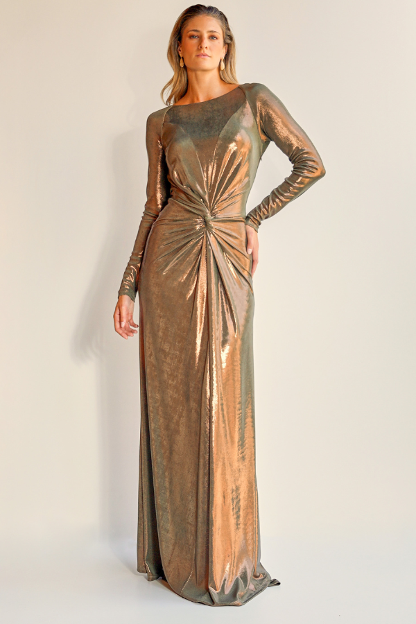 VESTIDO LONGO BRONZE COM MANGAS LONGAS UNITY SEVEN