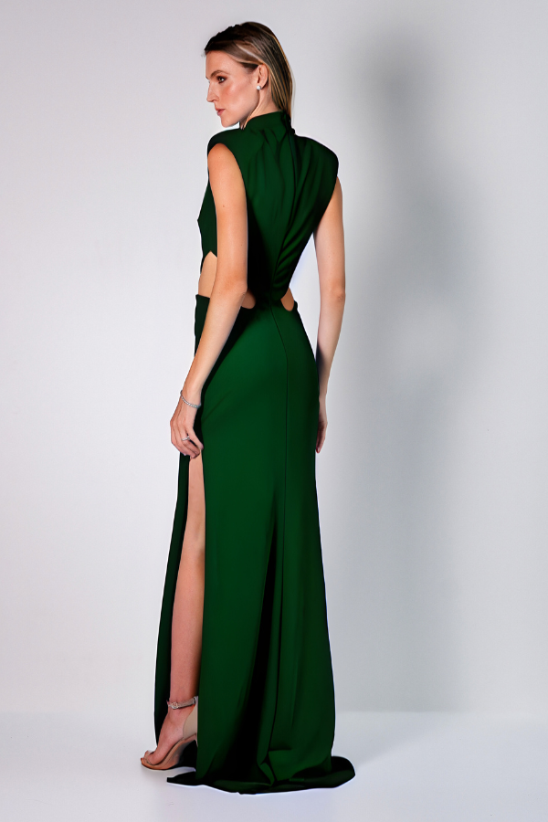 VESTIDO LONGO VERDE COM RECORTES UNITY SEVEN