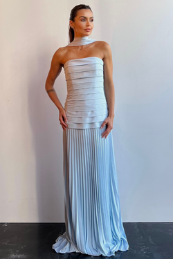 VESTIDO LONGO AZUL SEM ALÇAS UNITY SEVEN
