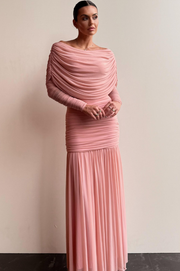 VESTIDO LONGO ROSA DE MANGAS LONGAS UNITY SEVEN