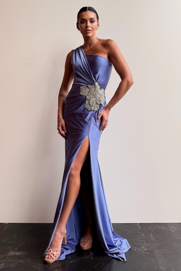 VESTIDO LONGO LILAS COM APLICAÇÃO UNITY SEVEN