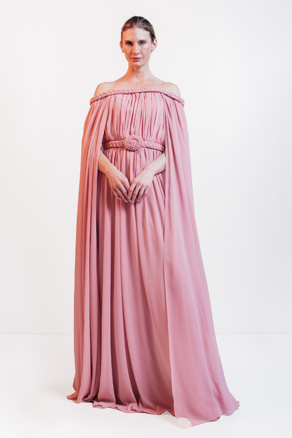 VESTIDO LONGO ROSA FLUIDO UNITY SEVEN