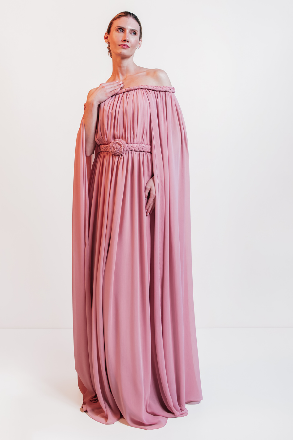 VESTIDO LONGO ROSA FLUIDO UNITY SEVEN