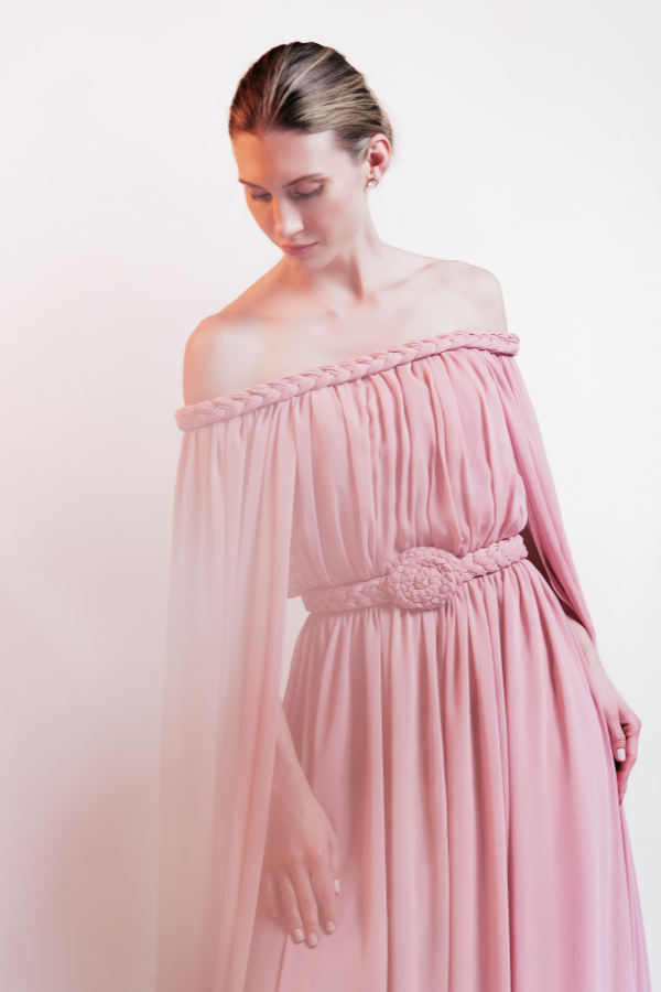 VESTIDO LONGO ROSA FLUIDO UNITY SEVEN