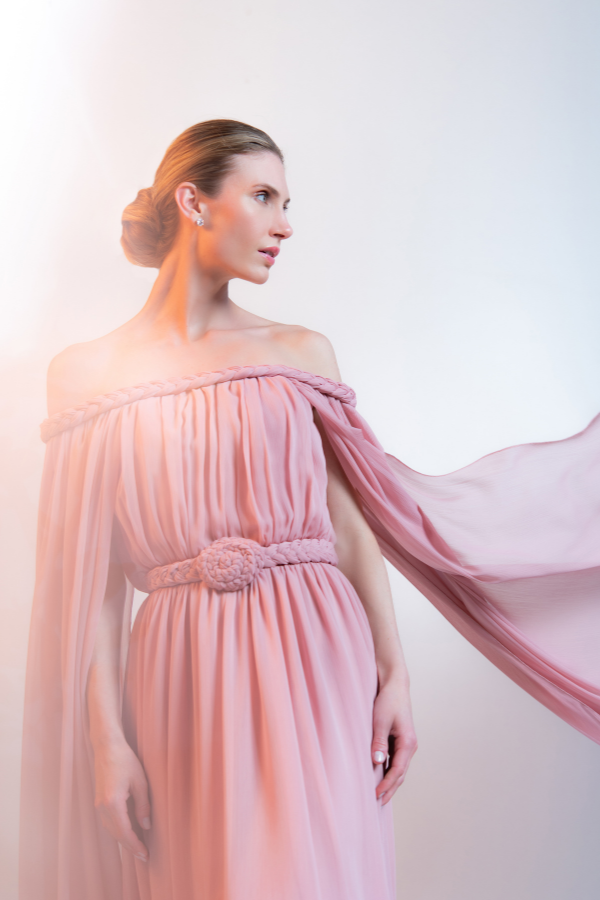 VESTIDO LONGO ROSA FLUIDO UNITY SEVEN
