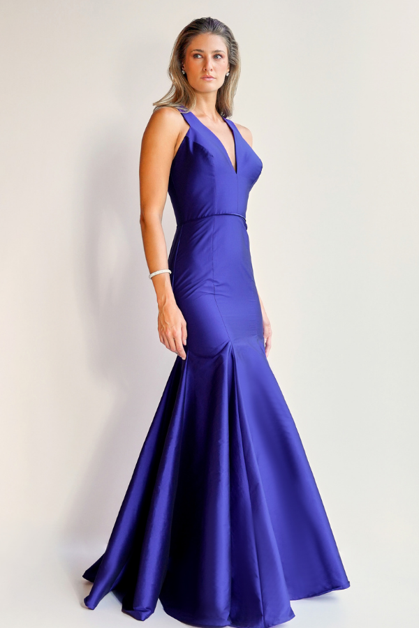 VESTIDO LONGO AZUL ROYAL EM TAFETÁ UNITY SEVEN