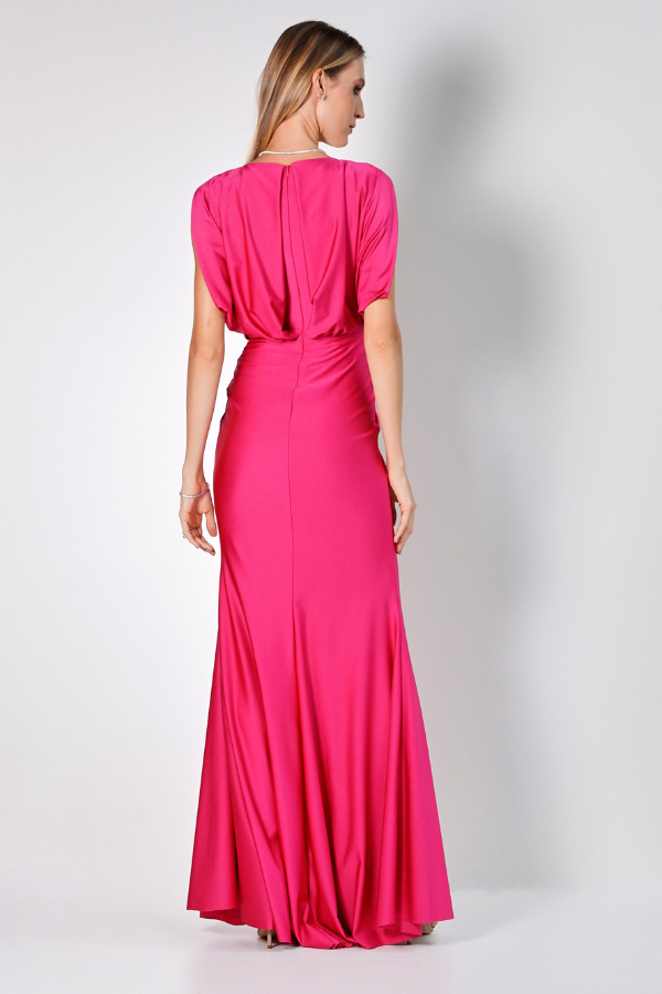 VESTIDO LONGO ROSA COM MANGAS ABERTAS UNITY SEVEN