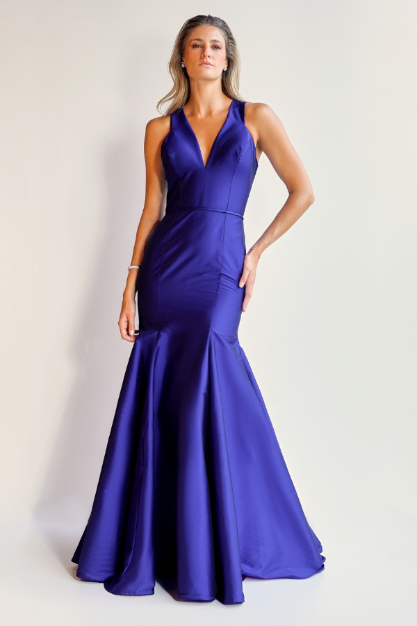 VESTIDO LONGO AZUL ROYAL EM TAFETÁ UNITY SEVEN