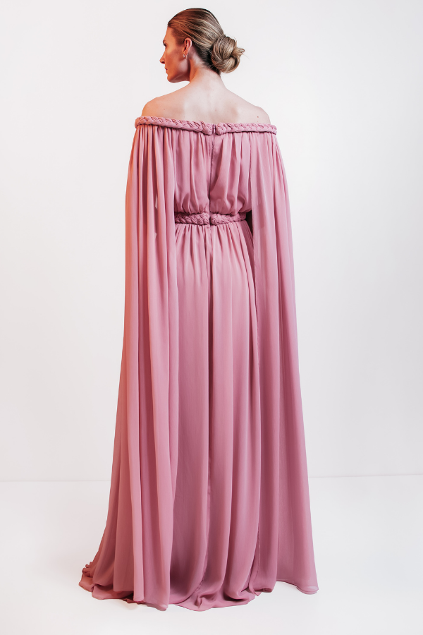 VESTIDO LONGO ROSA FLUIDO UNITY SEVEN