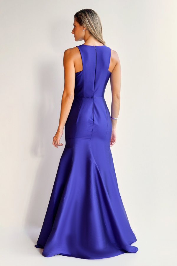 VESTIDO LONGO AZUL ROYAL EM TAFETÁ UNITY SEVEN