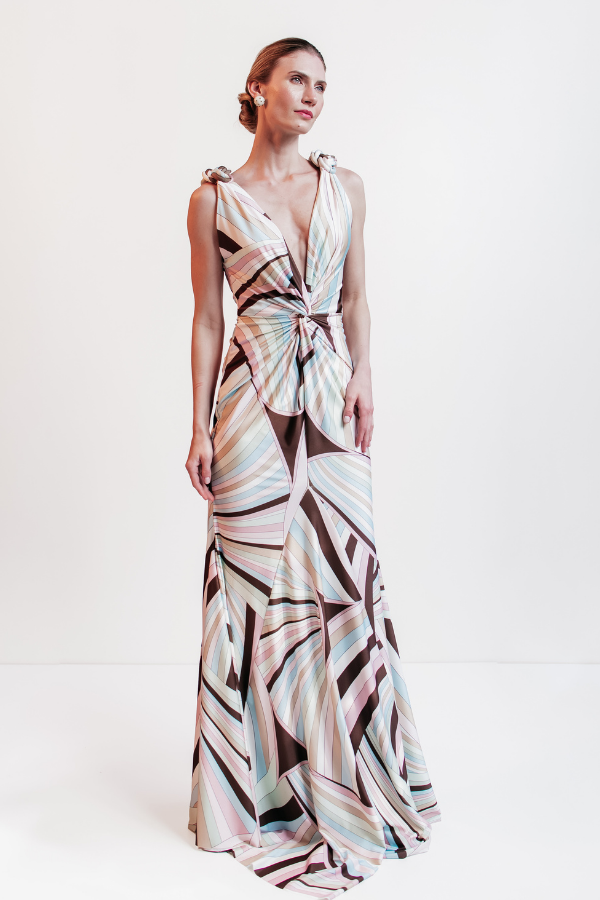 VESTIDO LONGO ESTAMPADO COM ALAMAR UNITY SEVEN