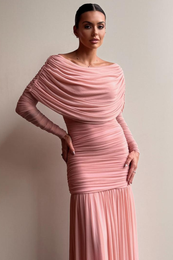 VESTIDO LONGO ROSA DE MANGAS LONGAS UNITY SEVEN