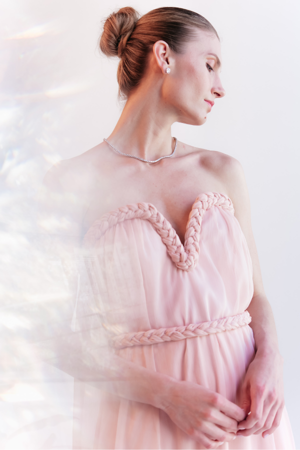 VESTIDO LONGO ROSA EM CHIFFON UNITY SEVEN