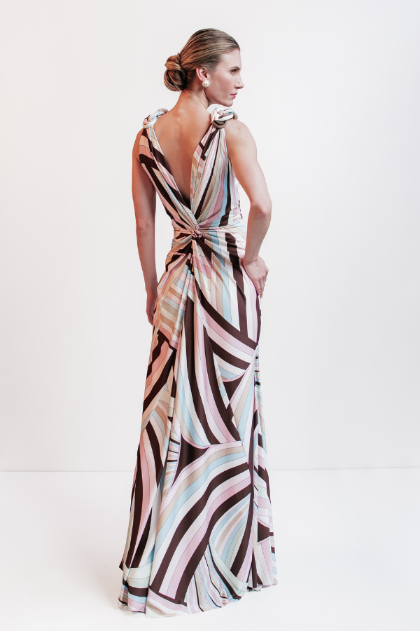 VESTIDO LONGO ESTAMPADO COM ALAMAR UNITY SEVEN