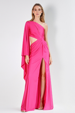 VESTIDO ROSA ASSIMÉTRICO COM MANGAS UNITY SEVEN