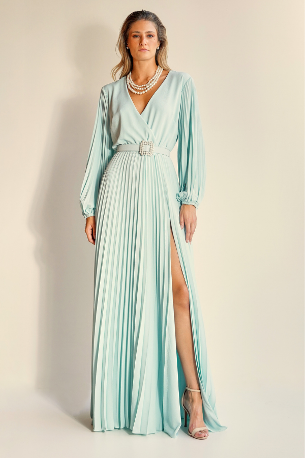 VESTIDO LONGO AZUL DE MANGAS LONGAS UNITY SEVEN