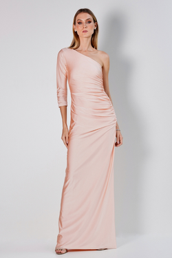 VESTIDO LONGO ROSA DE UMA MANGA SÓ UNITY SEVEN