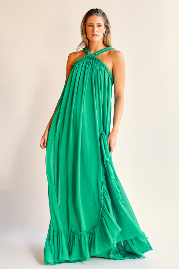 VESTIDO LONGO VERDE EM CHIFFON UNITY SEVEN