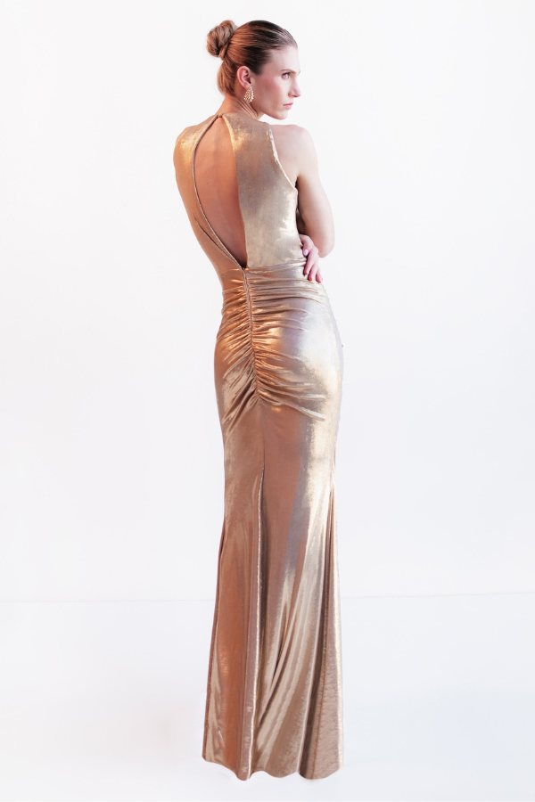 VESTIDO LONGO DOURADO METALIZADO UNITY SEVEN