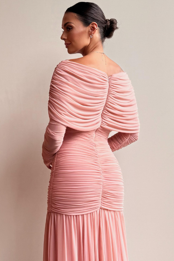 VESTIDO LONGO ROSA DE MANGAS LONGAS UNITY SEVEN