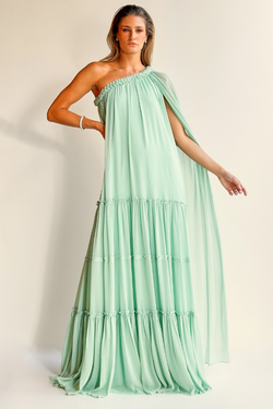 VESTIDO LONGO VERDE MENTA FLUIDO UNITY SEVEN
