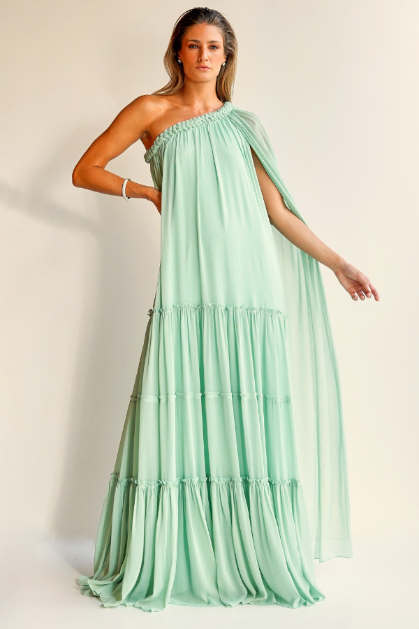 VESTIDO LONGO VERDE MENTA FLUIDO UNITY SEVEN