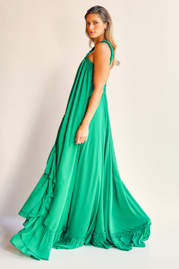 VESTIDO LONGO VERDE EM CHIFFON UNITY SEVEN