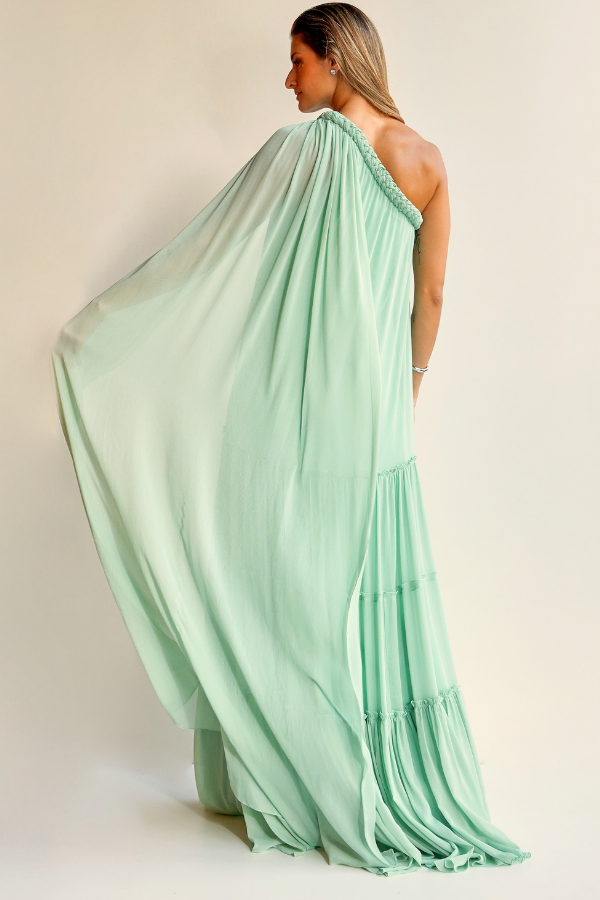 VESTIDO LONGO VERDE MENTA FLUIDO UNITY SEVEN