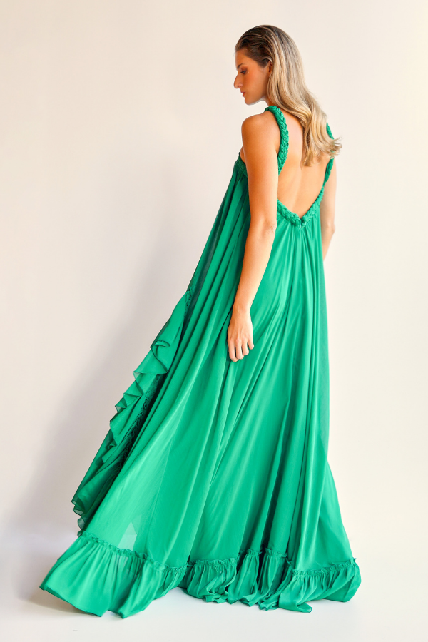 VESTIDO LONGO VERDE EM CHIFFON UNITY SEVEN