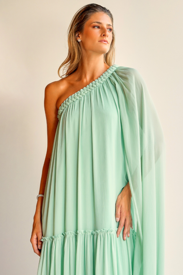 VESTIDO LONGO VERDE MENTA FLUIDO UNITY SEVEN
