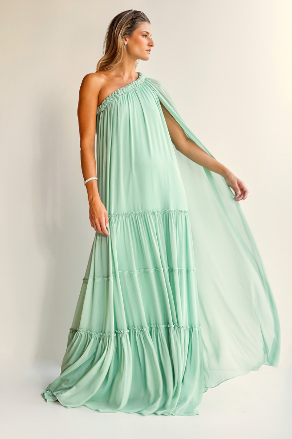 VESTIDO LONGO VERDE MENTA FLUIDO UNITY SEVEN