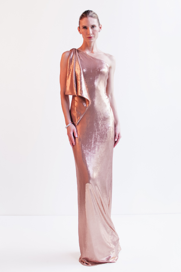 VESTIDO LONGO ROSÉ DE UM OMBRO SÓ UNITY SEVEN