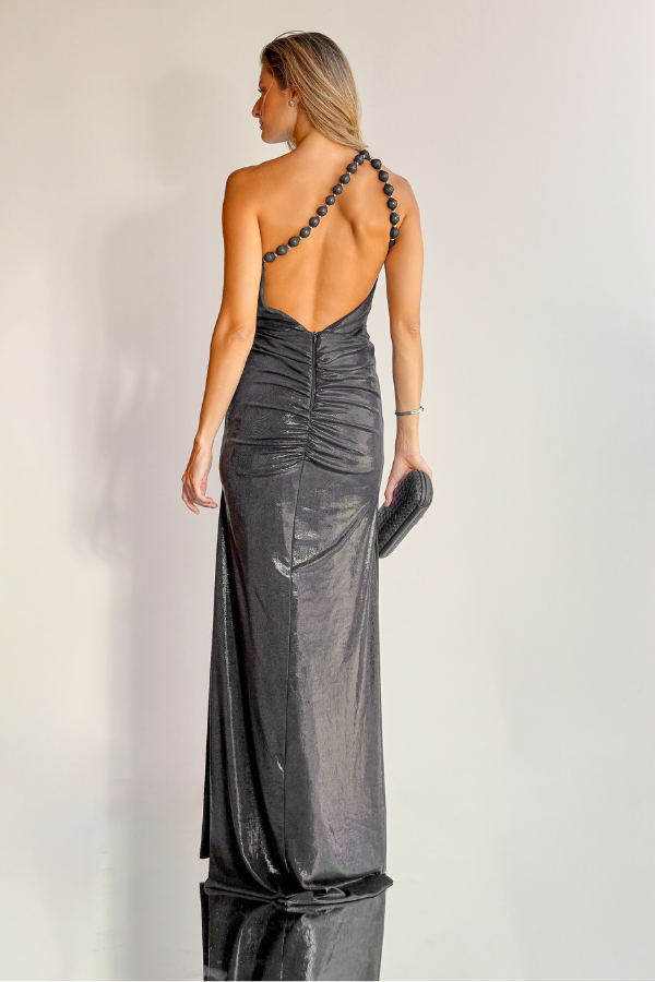 VESTIDO LONGO PRETO COM ALÇAS DE ESFERAS UNITY SEVEN