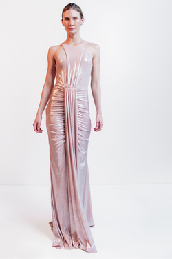 VESTIDO LONGO ROSA METALIZADO UNITY SEVEN