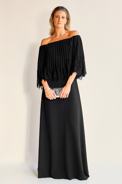VESTIDO PRETO OMBRO A OMBRO DE RENDA UNITY SEVEN